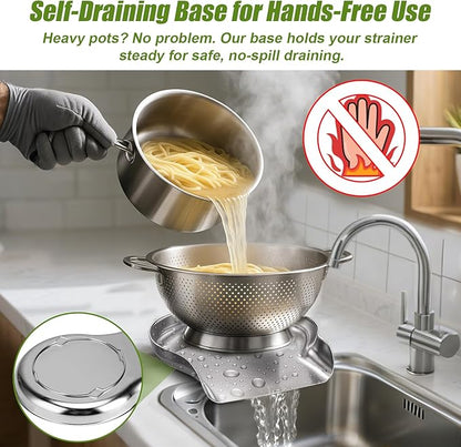 Palksky Colander and Strainer Self Drainer Base Plate Stainless Steel for Kitchen, Metal Countertop Draining Tray for Pasta Rice Noodle Fruit Veggie Food Strainer & Ceramic Colander - Image 8
