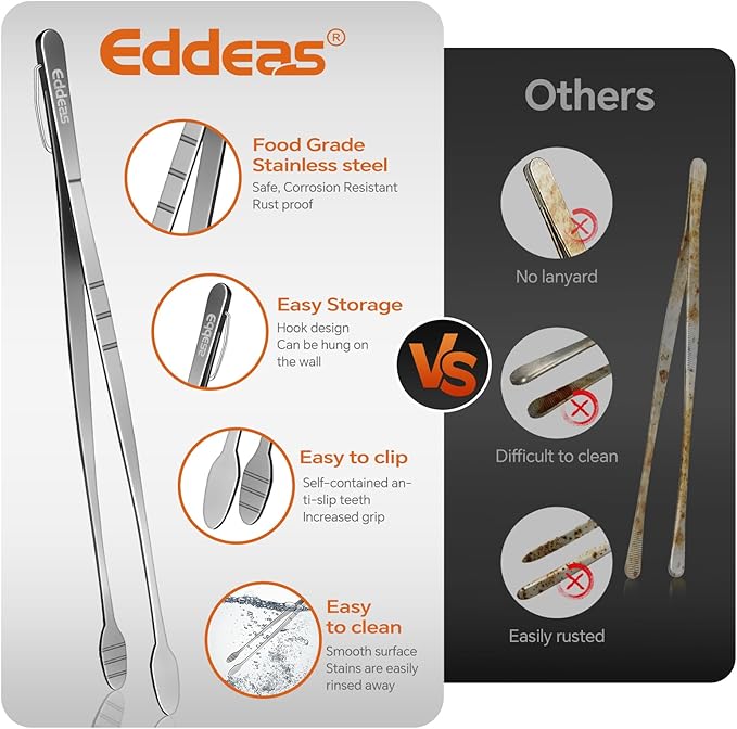Eddeas Kitchen Tweezers Tongs, Cooking Tweezers Stainless Steel - 3 Size 12'' 10'' & 8 inch Ideal for Meat, pasta, plating and pinching delicate small pieces of food, Set of 3 - Image 3