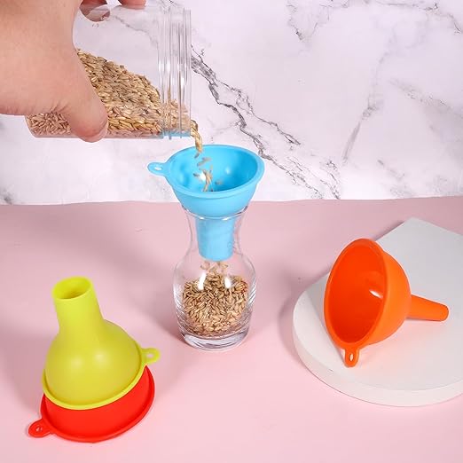 4 PCS Kitchen Silicone Funnel, 4 Colors Kitchen Funnel Set Wide Mouth Funnels for Filling Bottles Small Canning Funnels for Daily Cooking and Water Liquid Oil or Powder Transfer - Image 6