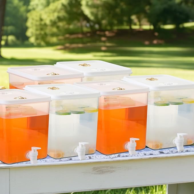 Domensi 6 Pack 2 Gallon Drink Dispenser for Fridge with Spigot Water Dispenser Leak Proof Lids Filter Screen Beverage Juice Container Sealed Plastic Lemonade Milk Cold Hot Drink Tea Jug for Party - Image 7