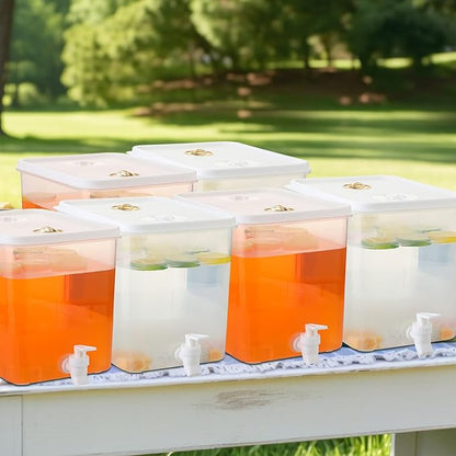 Domensi 6 Pack 2 Gallon Drink Dispenser for Fridge with Spigot Water Dispenser Leak Proof Lids Filter Screen Beverage Juice Container Sealed Plastic Lemonade Milk Cold Hot Drink Tea Jug for Party - Image 7