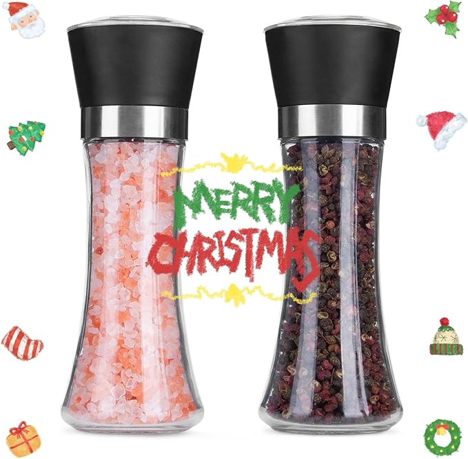 Hotder Premium Pepper and Salt Grinder Set of 2-Refillable Coarseness Adjustable Pepper Mill Shaker with Glass Body for Home,Kitchen(Two Pack) - Image 2