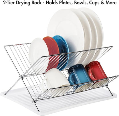 Youeon Foldable Dish Drying Rack with Drip Tray, Stainless Steel 2 Tier Dish Drainer Rack, Collapsible Dish Drainer, Folding Dish Rack for Kitchen Sink, Countertop, Cutlery, Plates, Dishes - Image 4