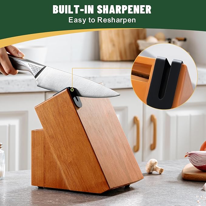 Knife Set, EWFEN 14-Piece Kitchen Knife Set with Block, German Stainless Steel Knives with Built-in Knife Sharpener, Anti-Slip Sharp Knives Set for Kitchen, Dishwasher Safe, Concave-dotted Handle - Image 7