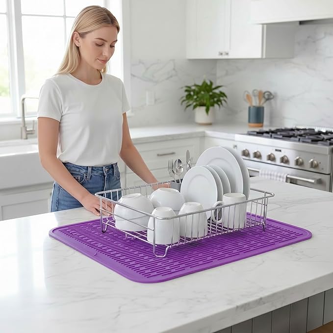 MicoYang Silicone Dish Drying Mat for Multiple Usage,Easy clean,Eco-friendly,Heat-resistant Silicone Mat for Kitchen Counter or Sink,Refrigerator or Drawer Liner Purple 2XL 24 inches x 18 inches - Image 6