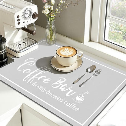 Findosom Dish Drying Mat, 17"x 32" Super Absorbent & Hide Stain Coffee Mat, Cuttable Drying Mat for Kitchen Counter, Coffee Bar Accessories, Under Dish Rack, Coffee Maker, Espresso Machine, LightGrey - Image 5