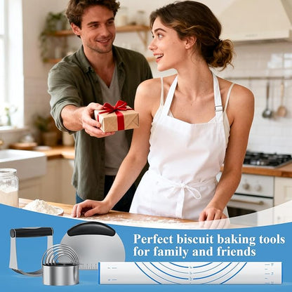 Biscuit Cutter Set, Blue Silicone Baking Mats，Stainless Steel Pastry Blender, Dough Cutter,Pastry Cutter, Baking Tools and Accessories Kit (4 Set Blue) - Image 7