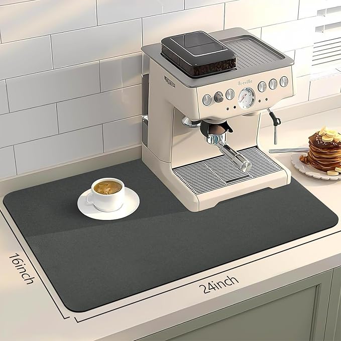 Bloss Coffee Bar Mat for Countertops, Grey Dish Drying Mat for Multiple Usage, Kitchen Counter Mat, Absorbent Hide Stain Rubber Backed Dish Drying Pad / 16.1"x24.1" - Image 2