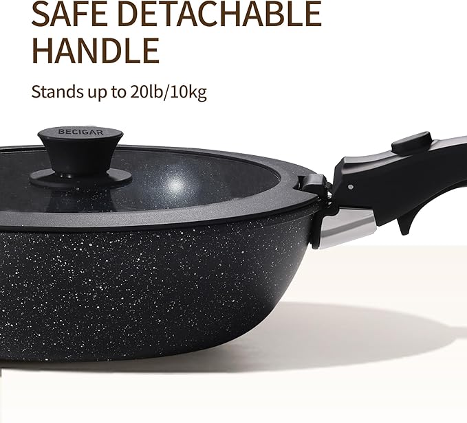 BECIGAR Nonstick Ceramic Cookware Set 21PCS with Detachable Handle, Pans and Pots Set, RV Kitchen Set Cookware Set, Pan Pots with Removable Handles, Oven Safe, Induction Ready(Black) - Image 4