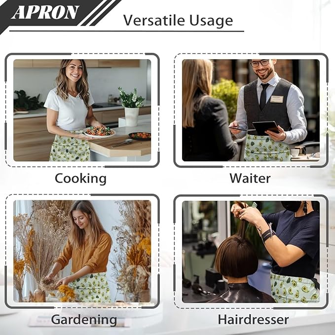 Server Apron with 3 Pockets, Waterproof Oil Waitress Waiter Half Apron for Restaurant Hotel Kitchen Cafe