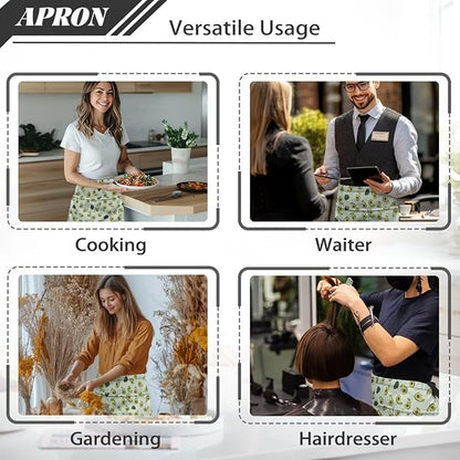 Server Apron with 3 Pockets, Waterproof Oil Waitress Waiter Half Apron for Restaurant Hotel Kitchen Cafe