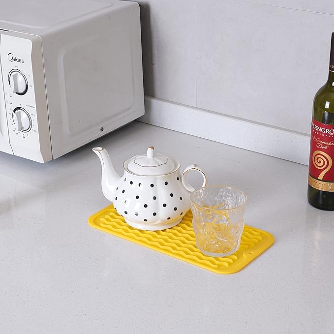 MicoYang Silicone Dish Drying Mat for Multiple Usage,Easy clean,Eco-friendly,Heat-resistant Silicone Mat for Kitchen Counter or Sink,Refrigerator or Drawer Liner Yellow S 12 inches x 6 inches - Image 7