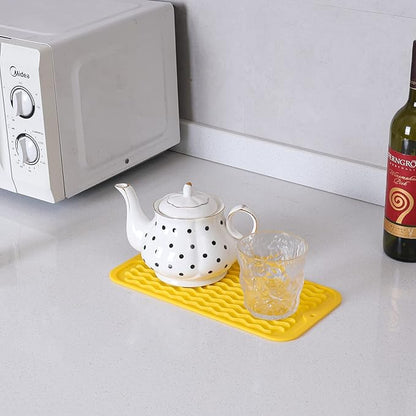 MicoYang Silicone Dish Drying Mat for Multiple Usage,Easy clean,Eco-friendly,Heat-resistant Silicone Mat for Kitchen Counter or Sink,Refrigerator or Drawer Liner Yellow S 12 inches x 6 inches - Image 7