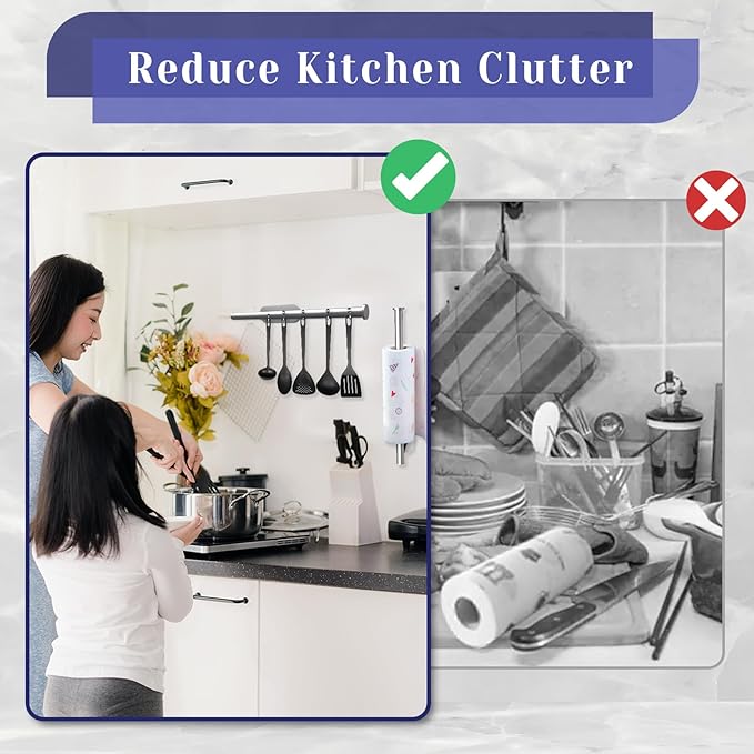 Paper Towel Holder, Self Adhesive or Drilling Paper Towel Holder Under Cabinet, Stainless Steel Paper Towel Holders Wall Mount for Kitchen, Bathroom, Sink, Pantry, Fridge (Sliver) - Image 6