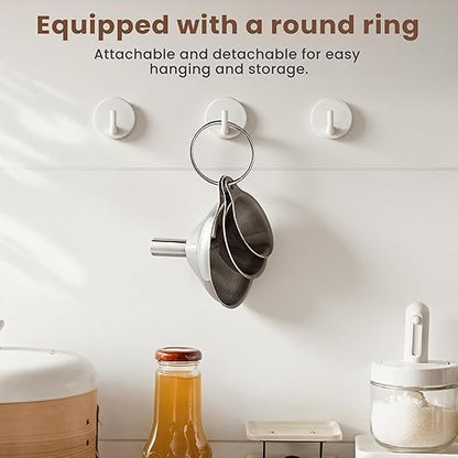Supercenter Kitchen Funnel, Stainless Steel Mini Funnel, Set of 3, Perfect for Transferring Liquids, Oils, Powders, Spices, with Round Ring and Cleaning Brush