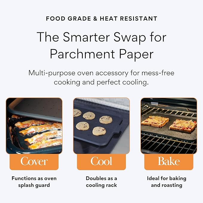 Baking & Splatter Screen for Frying Pan Beckon Ware | USA Brand | 17.5 x 12 Inch, Black, Multi-Use Silicone Baking Rack for Oven, and Stove – Grease Splash Guard, Baking Supplies, Pastry Sheet - Image 4