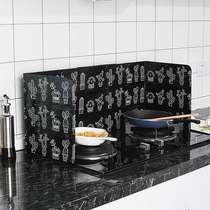3 Sided Splatter Guard, Aluminum Grease Splatter Screen for Stove Top Foldable Oil Barrier Proof Splash for Kitchen Restaurant Use (Black)