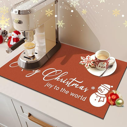 Findosom Christmas Dish Drying Mat, 12" x 20" Super Absorbent & Cuttable Dish Mat with Hello Sunshine Pattern, Hide Stain Drying Mat for Kitchen Counter Coffee Maker Dining Room Decoration, Red - Image 6