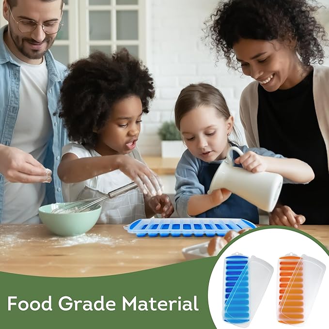 Lily's Home Silicone Ice Cube Tray with Lid Set of 2, BPA-Free, Ideal for Water Bottles & Sports Bottles, Flexible & Stackable Design for Quick Release, Ice Cube Trays for Freezer(11.81"*4.72"*0.95") - Image 5