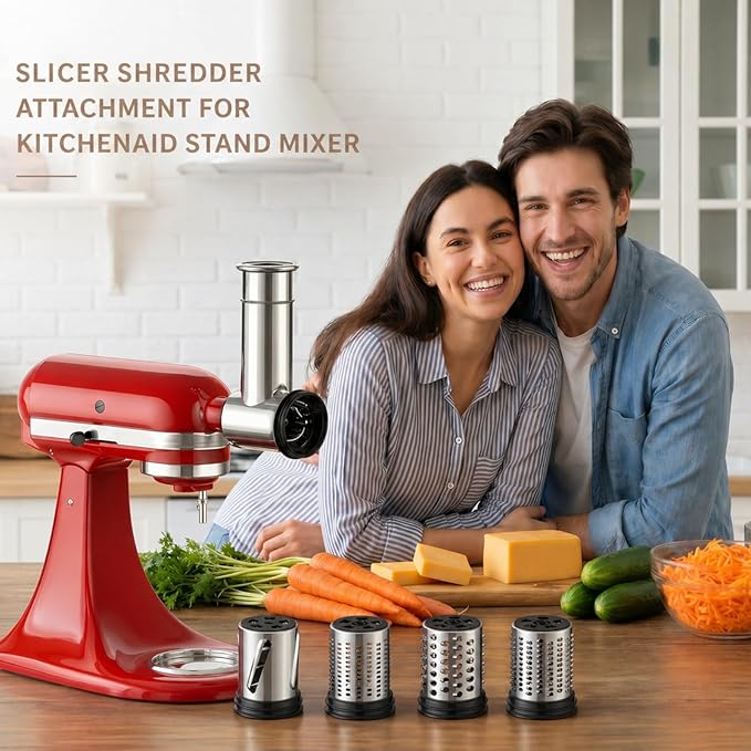 Stainless Steel Cheese Grater Attachment for KitchenAid Stand Mixer,4 Drum Blades for Slicing and Shredding Cheese & Vegetables,Dishwasher Safe Kitchen Prep Accessory for Salad Prep - Image 2