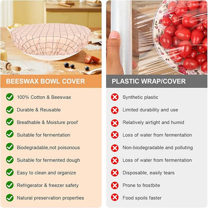 Reusable Bowl Covers for Bread Proofing（2 Large）- Cotton Beeswax Bowl Covers Reusable with Elastic Rim, Sourdough Bowl Cover for Food Storage and Food Preservation (10INCH)(tartan)