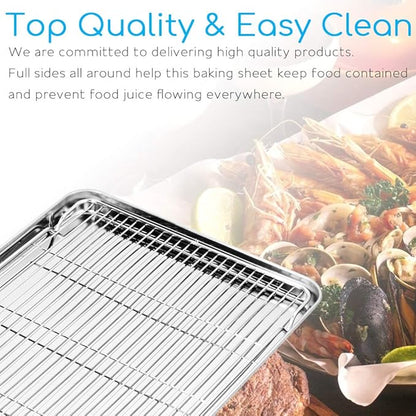 Cookie Sheet and Cooling Rack Set, 16 inch Stainless Steel Baking Pan with a Rack, Professional Bakeware, Healthy & Non-toxic & Rustproof & Easy Clean & Dishwasher Safe