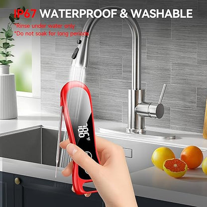 Instant Read Meat Thermometer Digital with IP67 Waterproof, Digital Meat Thermometer with 180° Foldaway Probe, Food Thermometer for Cooking, Oven, Grill,Candy,BBQ
