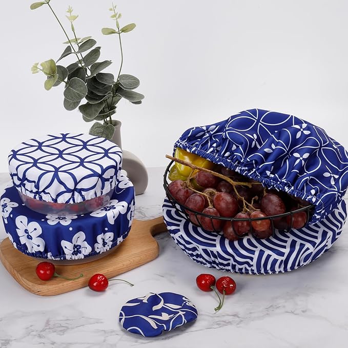 10Pcs Reusable Bowl Covers In 5 Size, Stretch Cloth Fabric Dish Cover Kitchen Storage Containers Lids for Fruits Food Leftover Dough Bread Proofing (Elegant style)