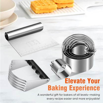 Stainless Steel Biscuit Cutter Set, Pastry Scraper and Dough Blender, Sturdy & Long-Lasting with Ergonomic Rubber Grip, Baking Dough Tools for Cooking Cookies and Donuts, Cakes, or Making Pancakes - Image 3