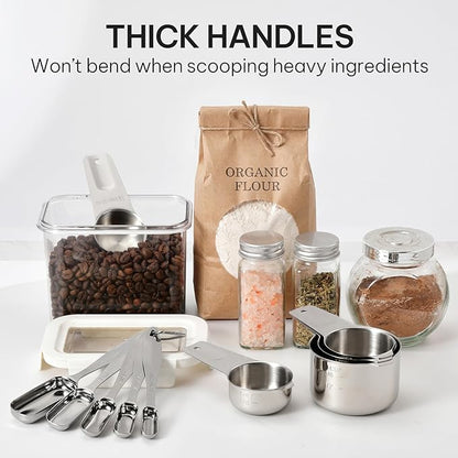 FANGSUN Stainless Steel Measuring Cups and Spoons Set of 10, Stainless Steel Measuring Spoons with Long Handles & Engraved Measurements, Fits in Spice Jars, for Baking & Cooking - Image 2