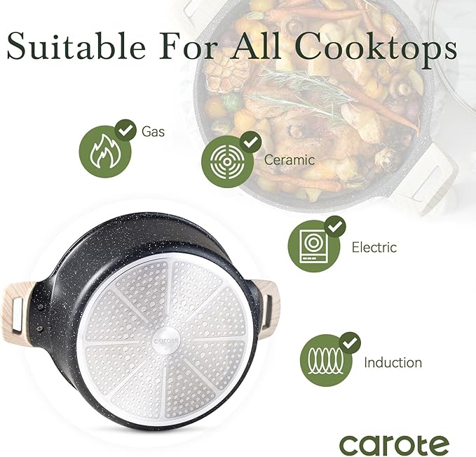 CAROTE Nonstick Stock Pot with Lid Soup Pot, 6 Quart Casserole with Lid, Easy to Clean Non Stick Cooking Pot,Pasta Pot - Image 7