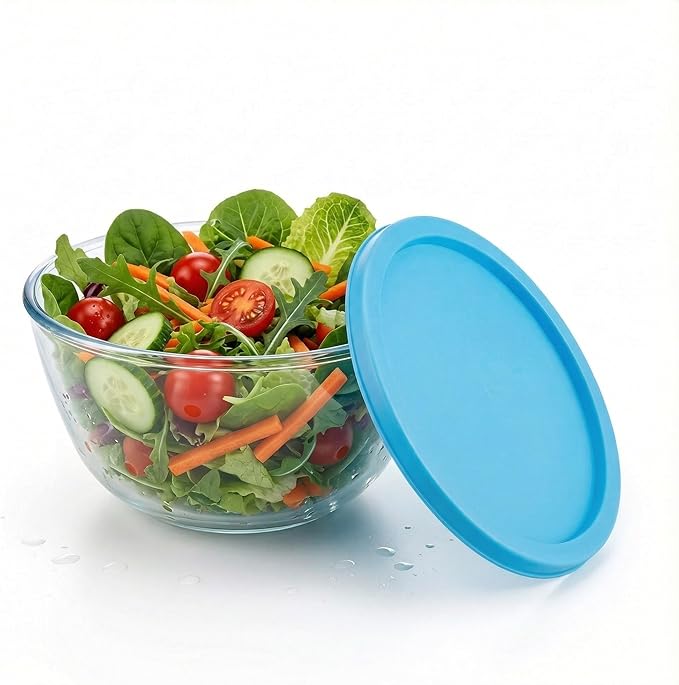 Glass Sourdough Mixing Bowls with Lids, 2-Pack Large Capacity Clear Bowls, 4.76 Quart for Bread Making, Perfect for Mixing, Proofing, Storing Dough