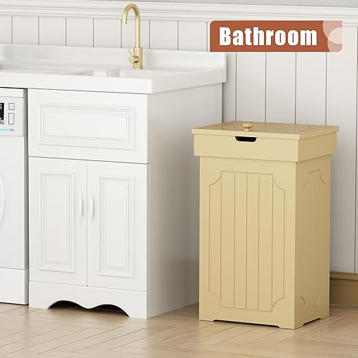 Function Home Trash Can Cabinet, 13 Gallon Kitchen Garbage Can, Wood Recycling Trash Bin, Freestanding Dog Proof Trash Can, Farmhouse Trash Cabinet with Lid for Home Kitchen Bathroom, Yellow - Image 9