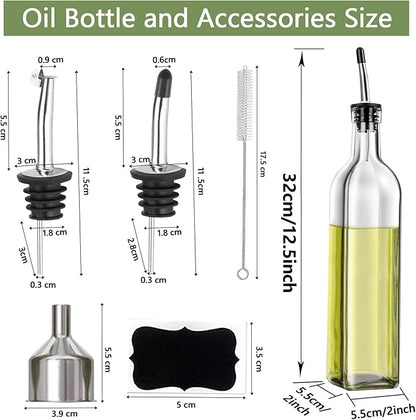 Leaflai Olive Oil Dispenser Bottle, 2 Pcs Glass Olive Oil Dispenser and Vinegar Dispenser Set with 2 Stainless Steel Pourers, 4 Labels,1 Brush and 1 Funnel Oil Bottles for Kitchen (500ml) - Image 3