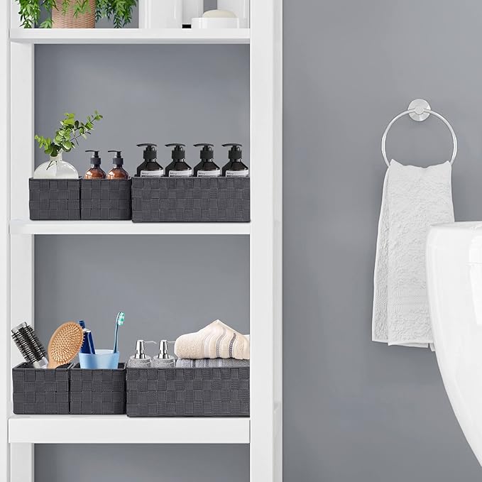 Posprica Woven Storage Baskets for Organizing 6 Pack, Large&Small Storage Cube Bins Set for Bathroom, Storage Boxes Container for Drawer, Closet, Shelf, Dresser, Dark Grey - Image 3