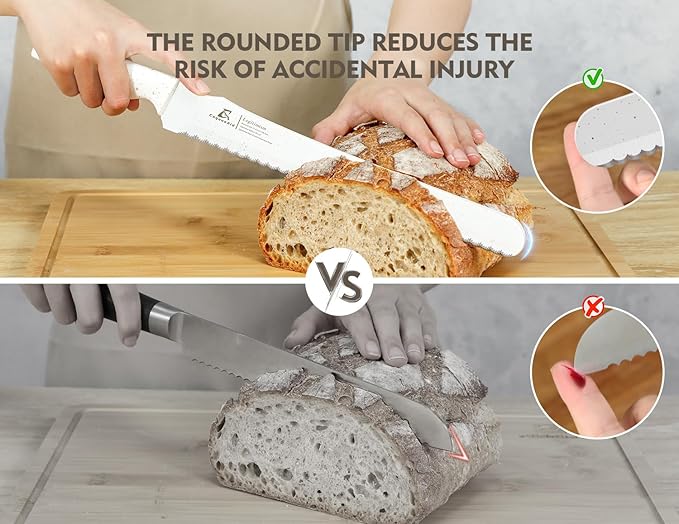 CoquusAid Upgrade Bread Knife for Homemade Bread, World‘s 1st Double Serrated Knife for Crusty Sourdough, 11.6 Inch Stainless Steel Bread Slicer, Professional Sourdough Cutter, Ideal Gift, White - Image 3