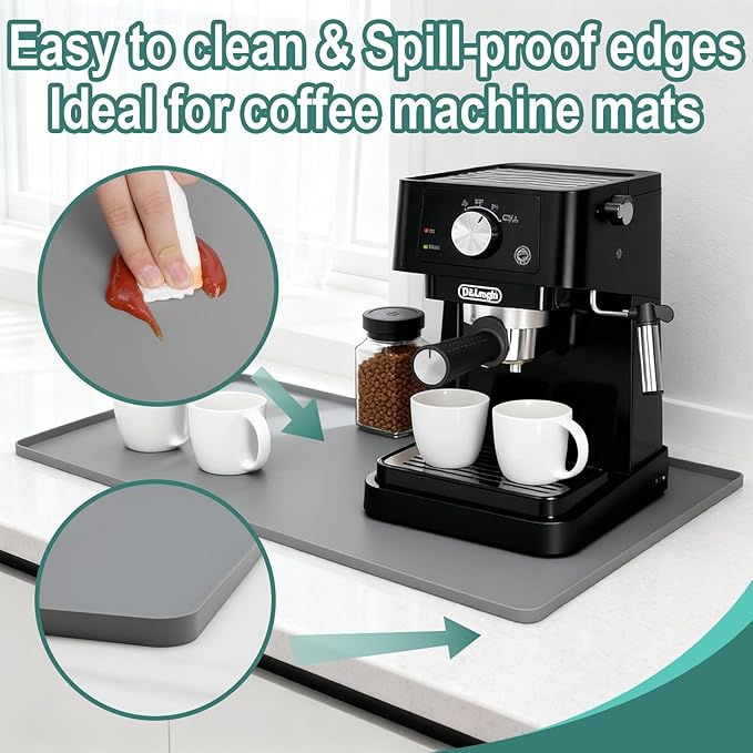Silicone Coffee Mat, 24"X16" Heat-Resistant,Eco-friendly,Hygienic Drying Pad,Leak-Proof and Non-Slip,Removable Silicone Mat with Concave and Convex Design,（Gray 24X16） - Image 2