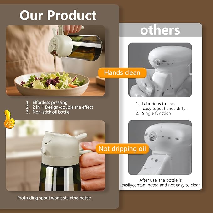 SWEET VIEW Olive Oil Dispenser and Oil Sprayer – 16oz/470ml Glass Light-Proof Oil Pourer for Kitchen, Air Fryer, Cooking, Salad, and BBQ - Image 6