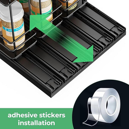 Mystozer Pull Out Spice Rack Organizer for Cabinet, Slide Out Spice Racks, Easy to Install Spice Cabinet Organizers, 7.4" Wx10.43 Dx8.26 H, 3 Drawers 2 Tiers(Black) - Image 5