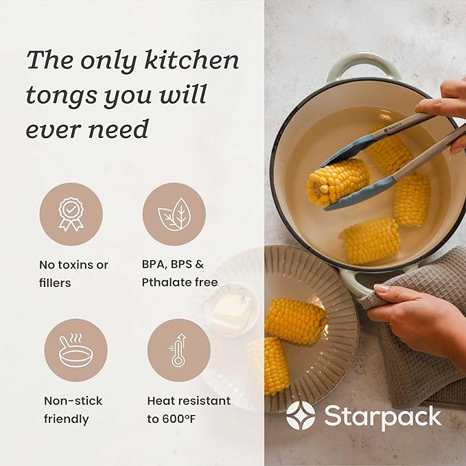 Starpack 'Get a Grip' Silicone Kitchen Tongs for Cooking 12 Inch - BBQ Silicone Tongs for Grill Heat Resistant to 600°F - Stainless Steel Utensils with Non Stick Rubber Tips for Serving Food - Image 2
