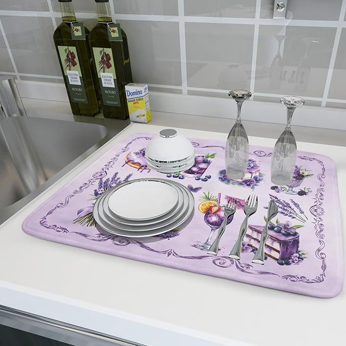 Purple Coffee Matt for Counter Sweet Dish Drying Mats for Dessert Lover Large Size Absorbent 18 X 24 In - Image 6