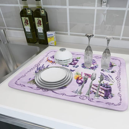 Purple Coffee Matt for Counter Sweet Dish Drying Mats for Dessert Lover Large Size Absorbent 18 X 24 In - Image 6