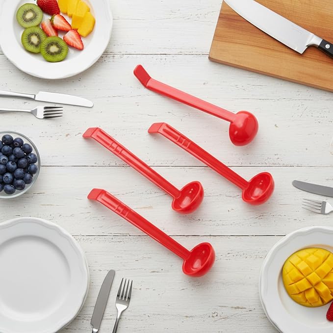 Tioncy 6 Pcs 1 Oz Small Ladle for Serving Sauce 8.07 Inches Plastic Mini Ladles Long Handle Spoon for Serving Sauce, Soup, Dressing, Punch Bowl, Toppings, Gravy, Cocktail, Fruit Juices(Red)