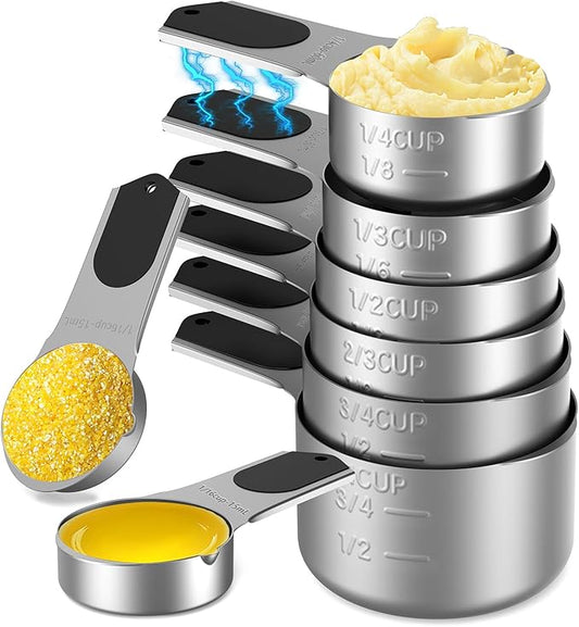 Stianless Steel Magnetic Measuring Cups,Kitchen Aid Cups Measuring set for Liquid & Dry Ingredient,Easy to Read Dishwasher Safe 8 Pcs