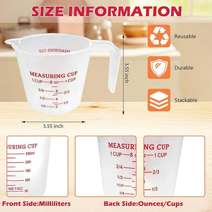 16 Pcs 1 Cup Capacity Plastic Measuring Cup, 8 Oz/250 ml Clear Graduated Measuring Cups Plastic Mug with Spout and Handles Ounce and Ml Cup Marking for Recipe Ingredient, Flour, Water, Liquid