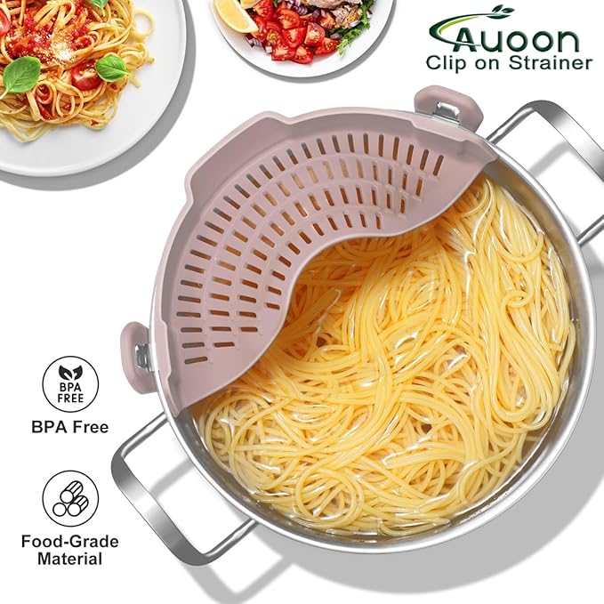 Large AUOON Clip on Strainer for All Pots and Pans - Oversized Silicone Pot Strainer Family-Style Design Pasta Strainer Kitchen Colander for Spaghetti and Noodles | Dishwasher Safe - Image 2