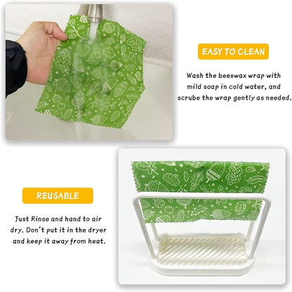Organic Beeswax Wrap - Reusable Food Wrap Set, 9 Pack - 1L, 5M, 3S Flower Patterns - Sustainable, Sandwich Storage - Image 5