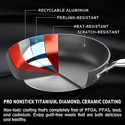 MsMk 12 1/2 inch Non Stick Frying Pan with Lid,Titanium and Ceramic Nonstick Large Skillet，Stay-Cool Handle,Scratch-resistant,Non-Toxic,Induction，Dishwasher Safe, Oven Safe to 700°F