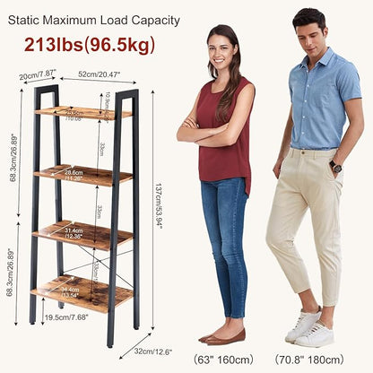 DUMOS Ladder Shelf, 4-Tier Display Bookshelf, Industrial Style Storage Standing Shelf, Decorative Shelves with Stable Frame for Living Room, Bedroom, Office, Kitchen, Bathroom, Brown - Image 3