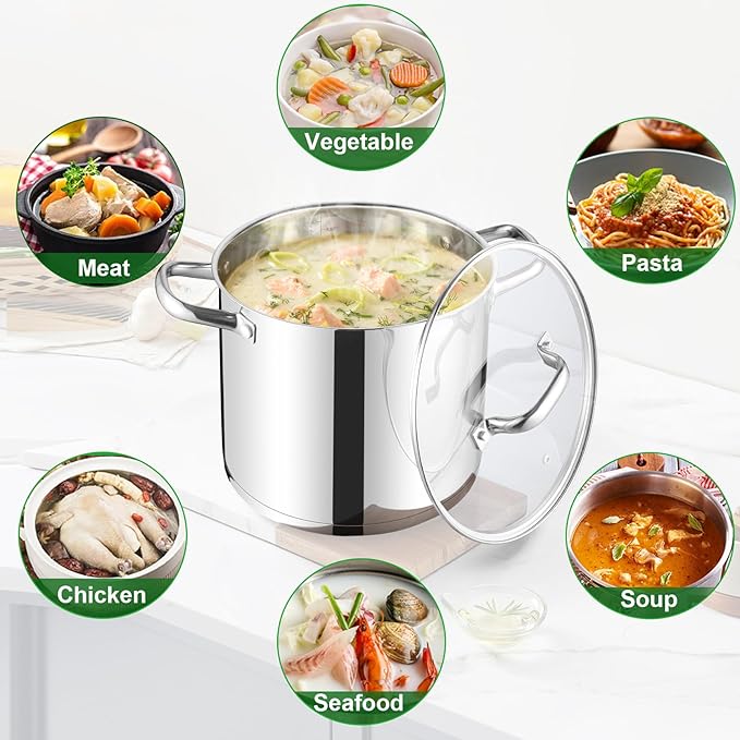TeamFar 10QT Stock Pot, Stainless Steel Large Soup Cooking Pot & Lid with Tri-ply Bottom for Cooking/Boiling/Stewing, for Induction/Gas/Ceramic, Healthy & Heavy-Duty, Riveted Handles & Dishwasher Safe - Image 5